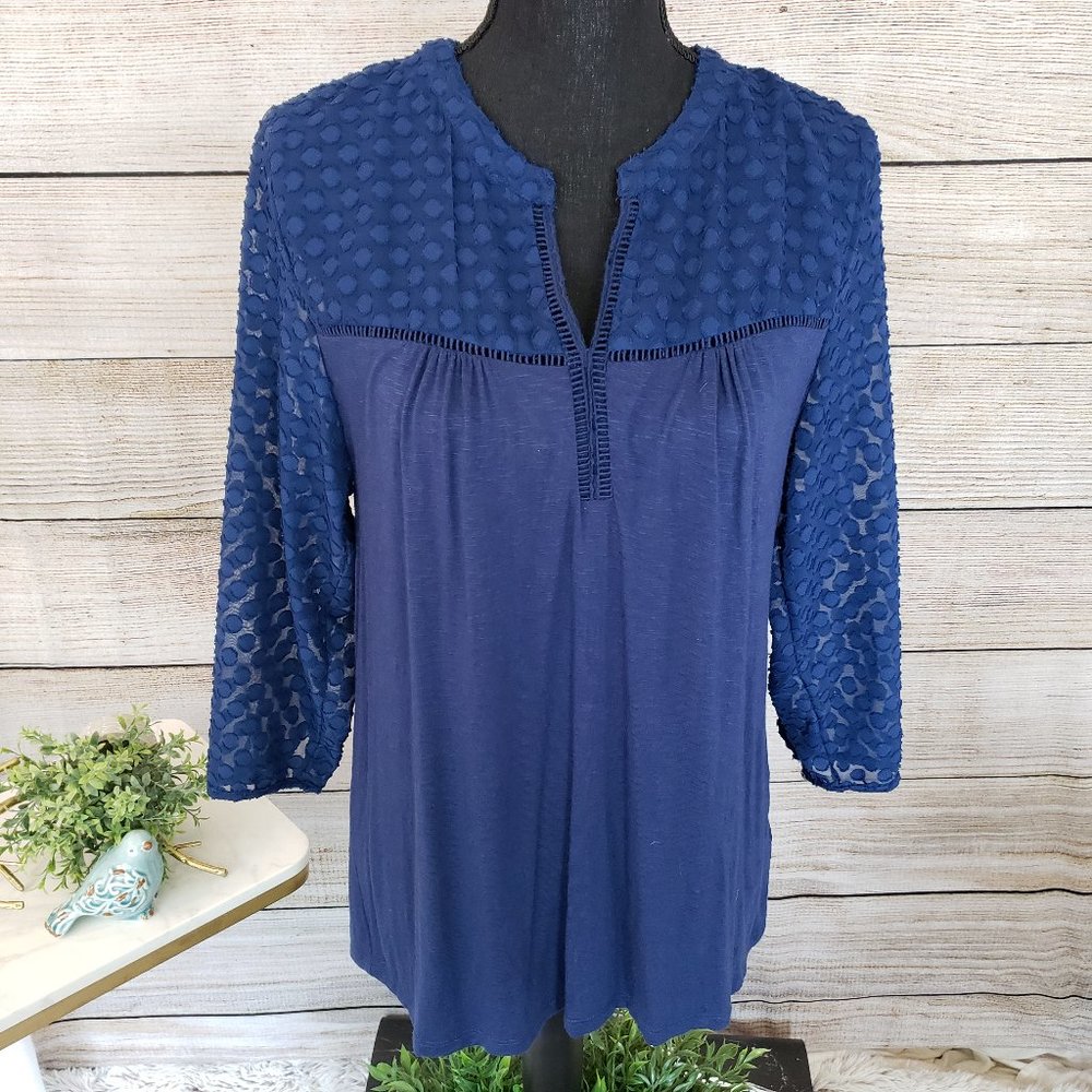 SWEETGREY 3/4 SLEEVE BLUE TOP - SMALL